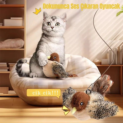 Hareketli Kuş Sesli Oyuncak – Evcil Hayvanlar için Eğlenceli Peluş Kuş